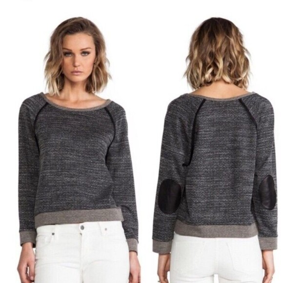 Alice + Olivia Tops - Alice + Olivia Top Medium Long Sleeve Raglan Lamb Leather Elbow Patch Trim